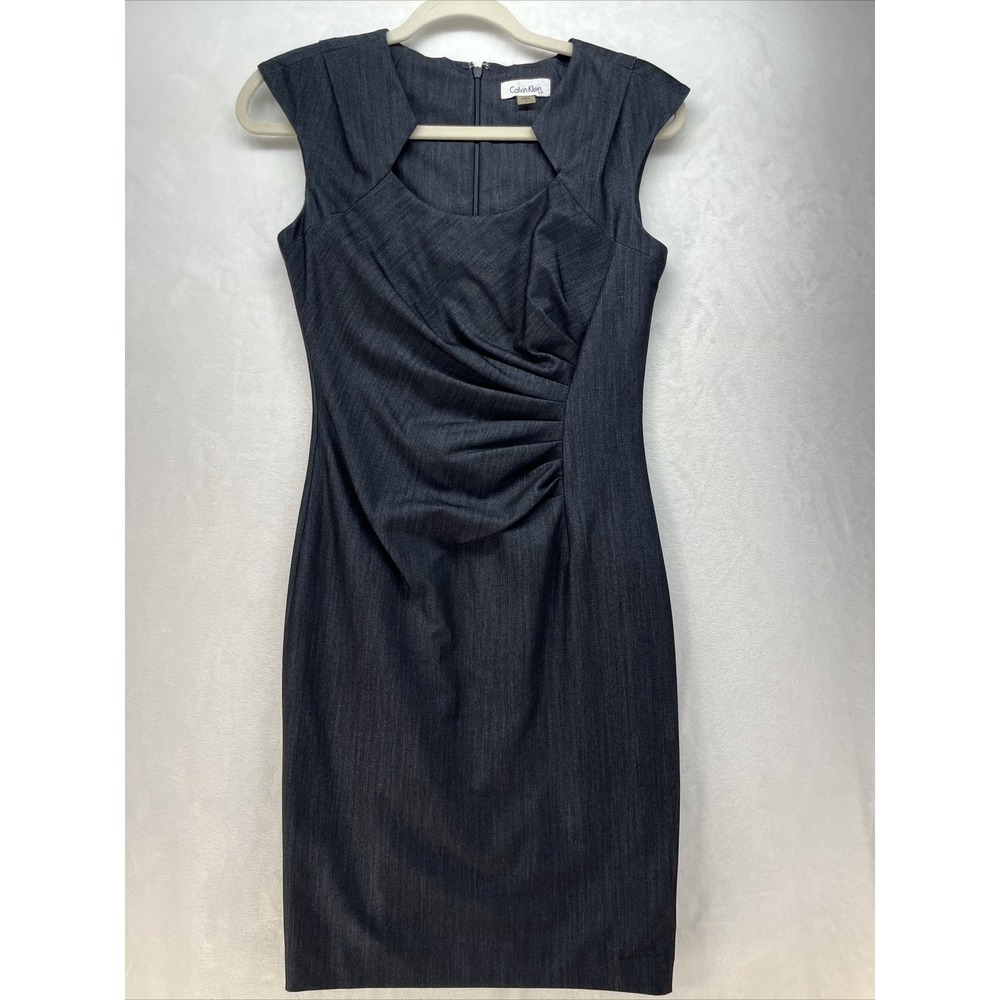 Calvin Klein Midi Ruched Sheath‎ Dress Women's Sz 2  Blue